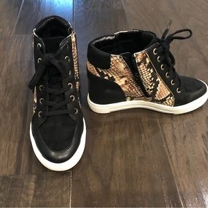 Black suede and snakeskin wedge sneaker